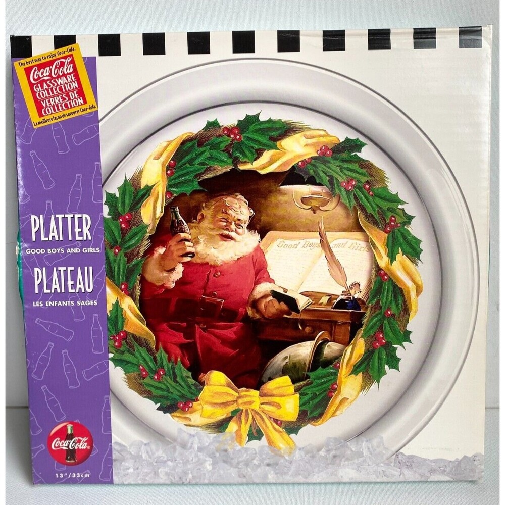 Coca-Cola Christmas Platter Indiana Glass Coca Cola Santa Holiday Plate